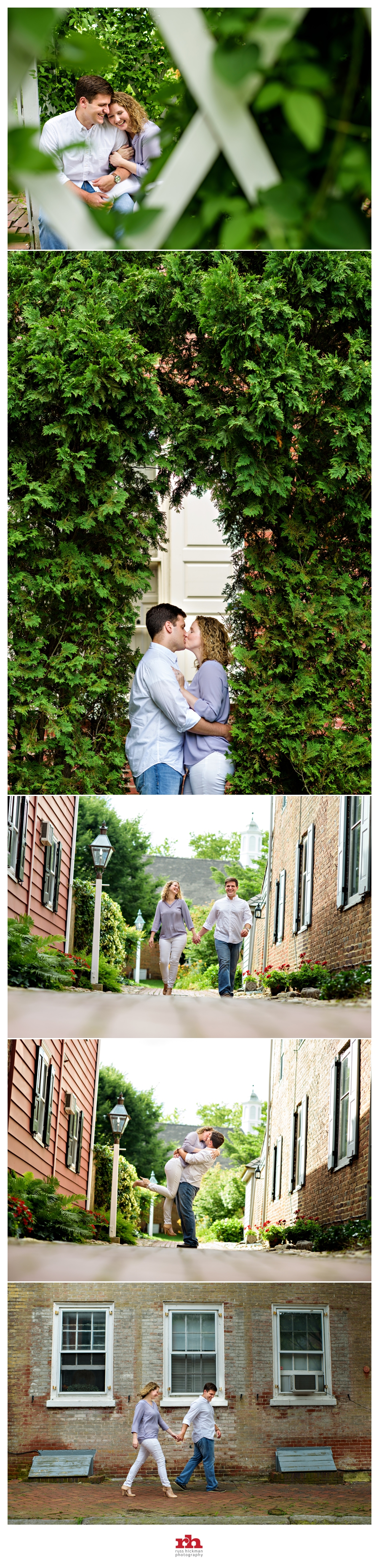 A couple walks on cobblestone streets in New Castle Delaware